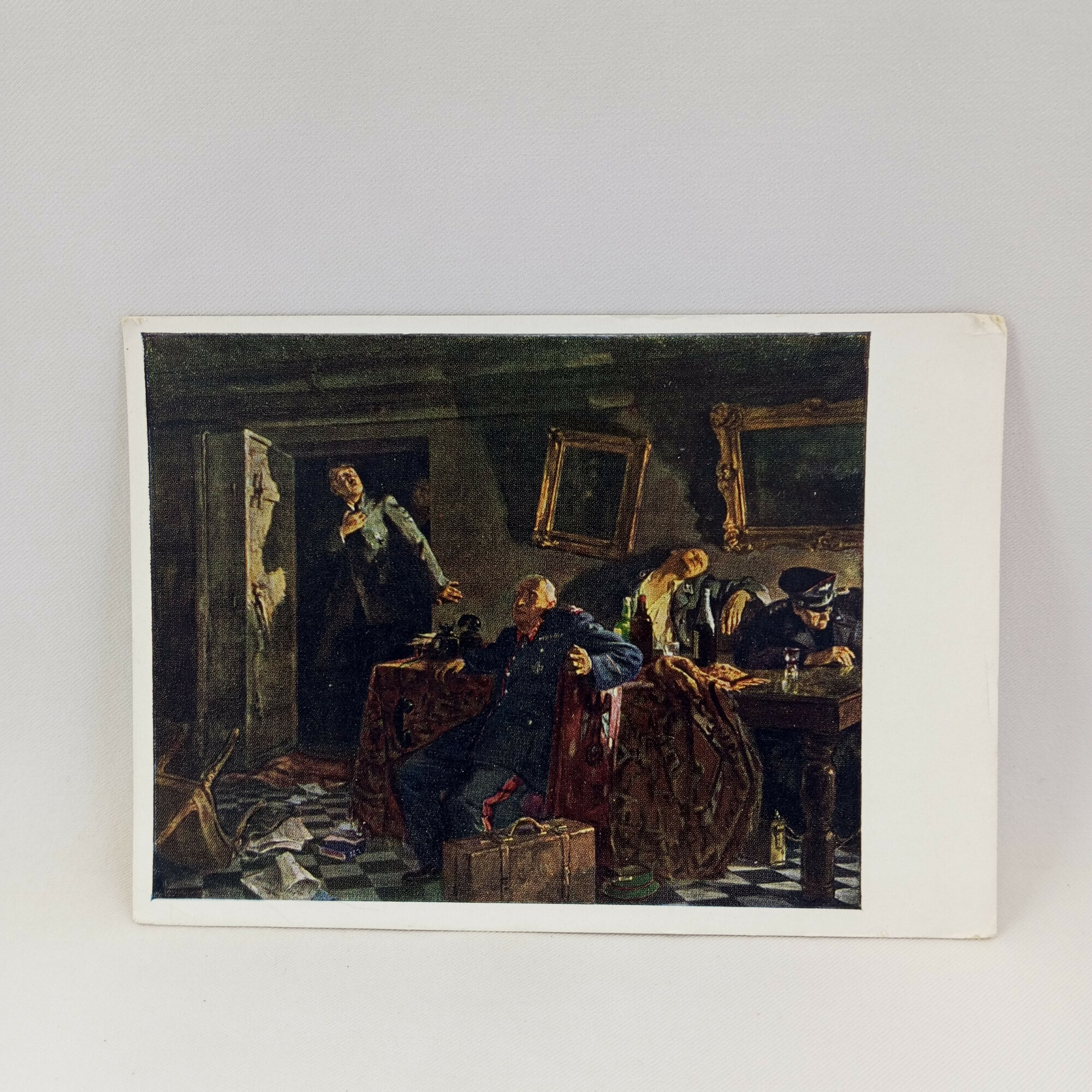 Открытка советская СССР. Сцена застолья в трактире по картине Кукрыниксов. Винтаж