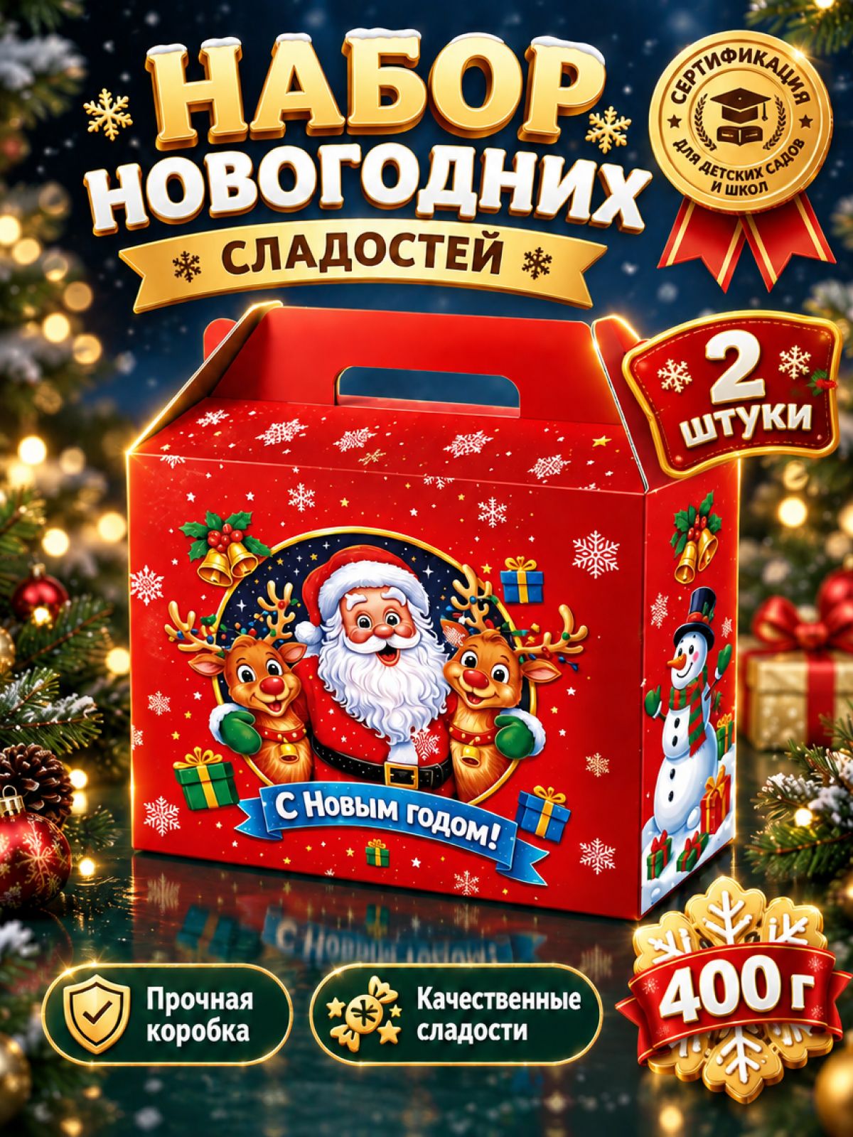 Новогодние подарки сладкие для детей 400 грамм 2026 2 шт, ассорти конфет