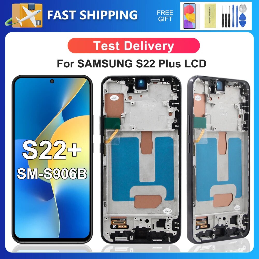 Протестировано S22 + для Samsung S22 Plus S906B S906 S906W S906N S906E ЖК-дисплей с дигитайзером сенсорного экрана в сборе Замена