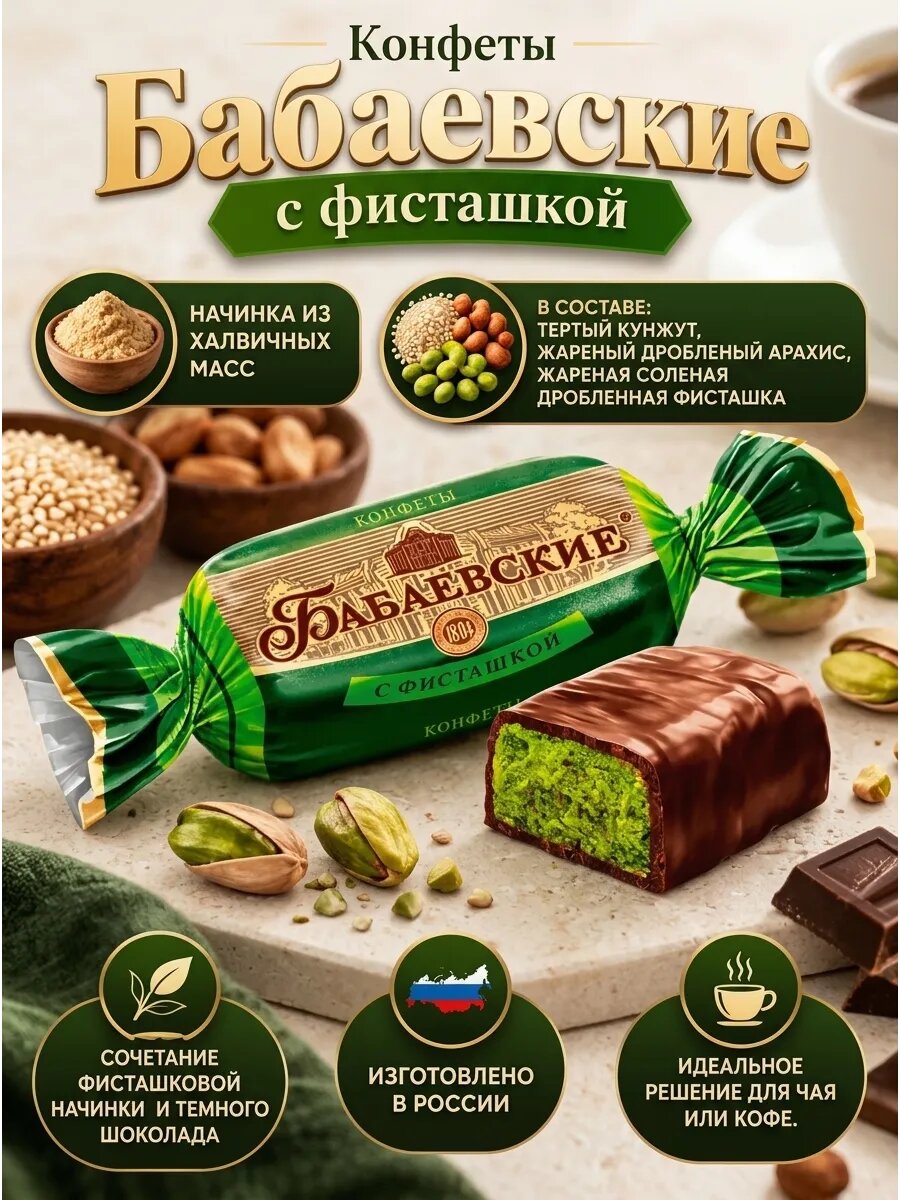Конфеты "Бабаевские" с фисташкой",1000гр