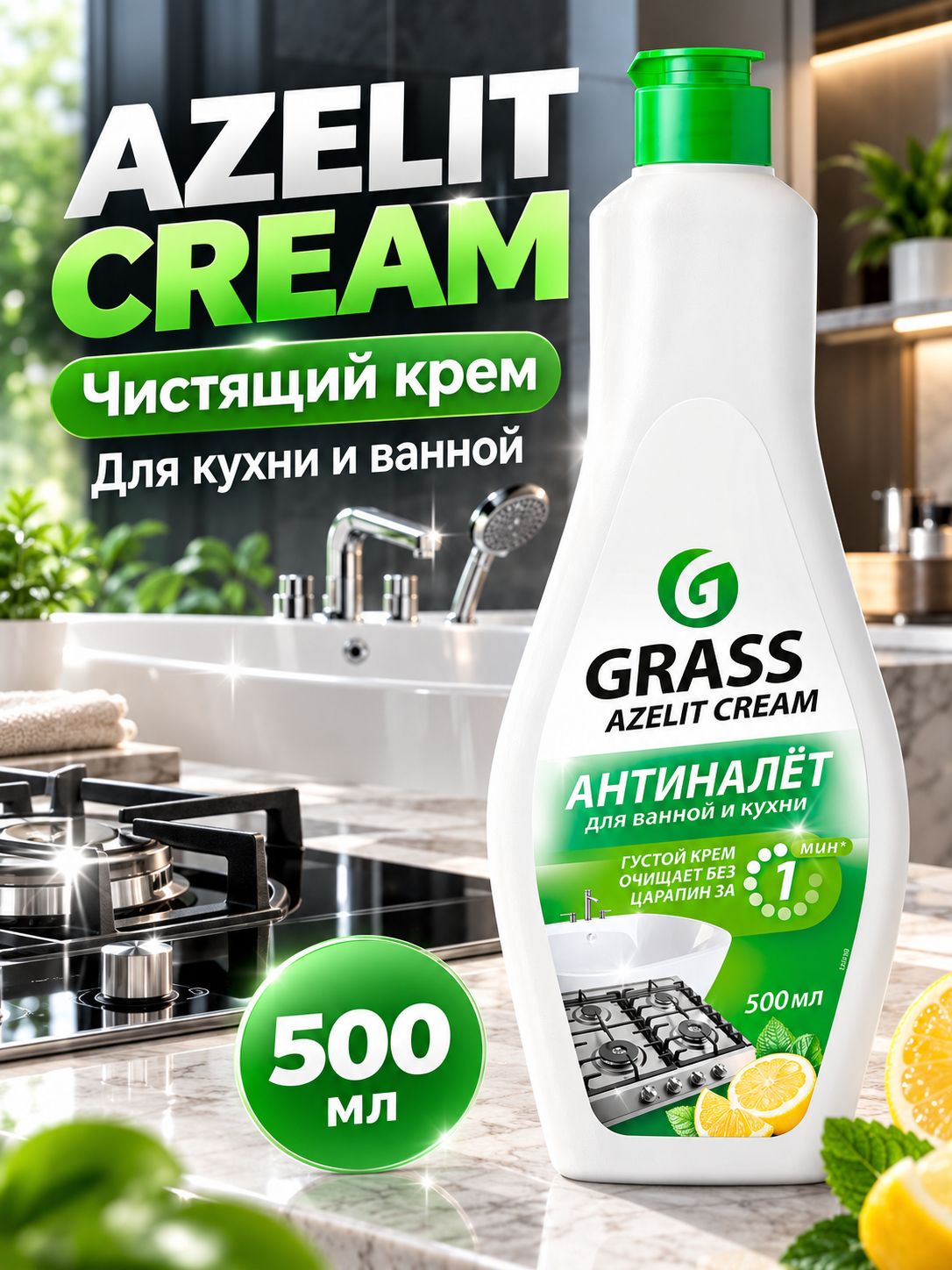 Чистящий крем для кухни и ванной комнаты Grass "Azelit" 500 мл