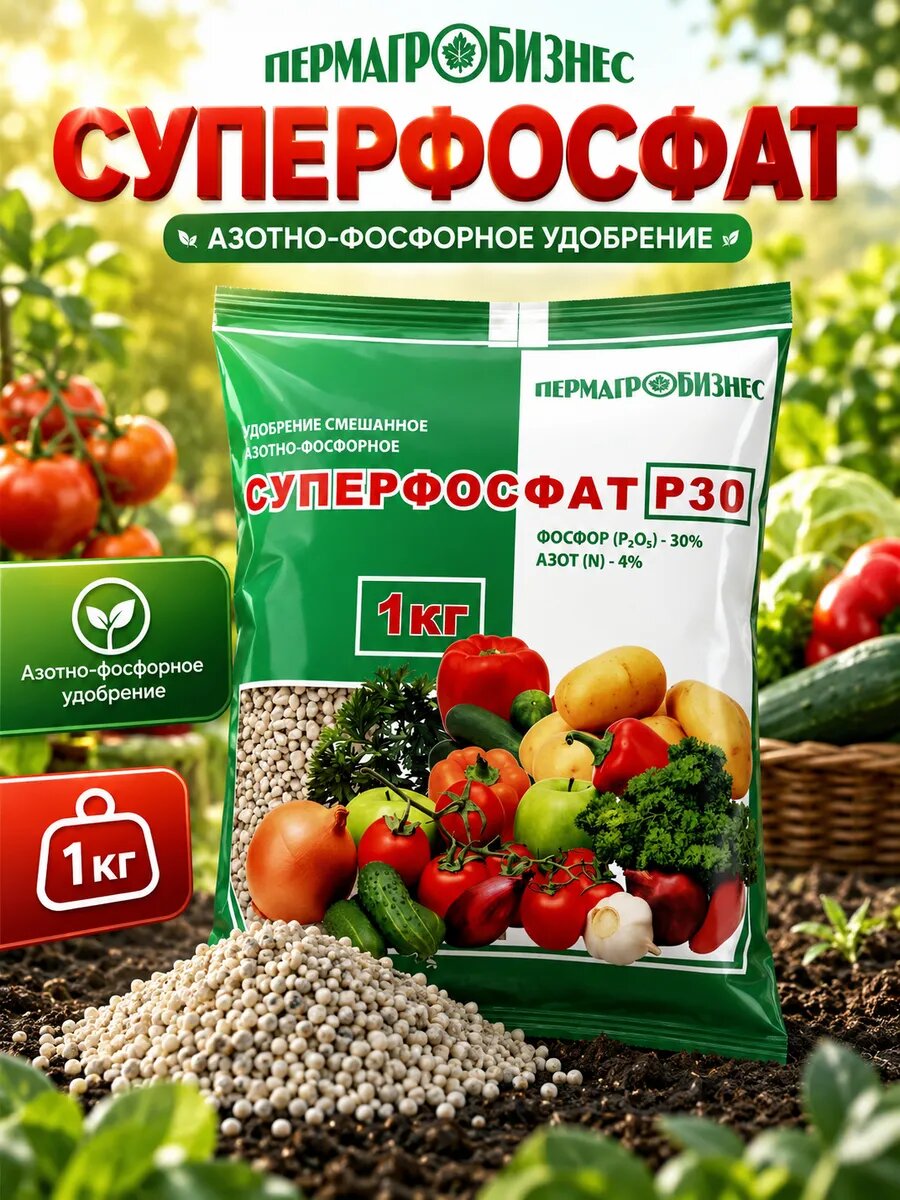 Удобрение Пермагробизнес "Суперфосфат", минеральное, гранулы, 1кг