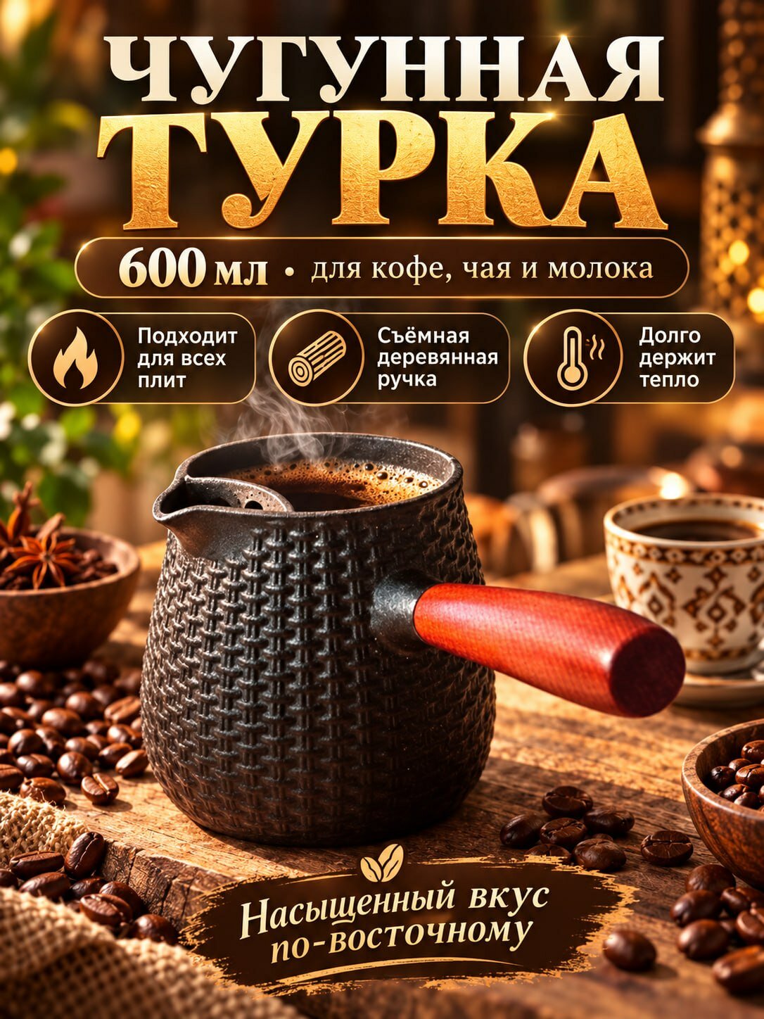 Турка для кофе чугунная 600 мл. Турка для индукционной плиты с фильтром.