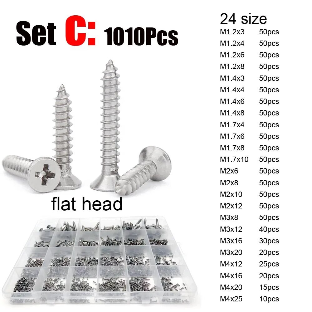 TINGGOO набор саморезов из нержавеющей стали 304 GB818 819 Set C flat head