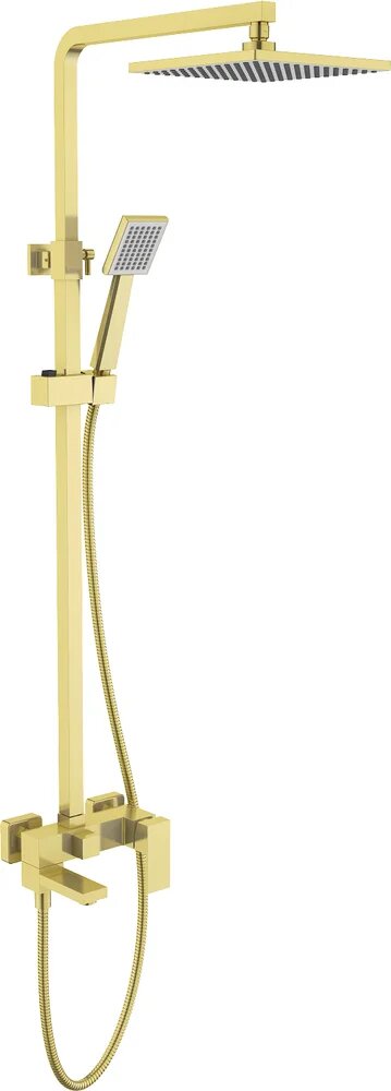 Душевая стойка Timo Selene SX-2013/17 со смесителем, золотая, матовая, душевая система с тропическим душем, с изливом, с лейкой, латунная, рычаг сбоку