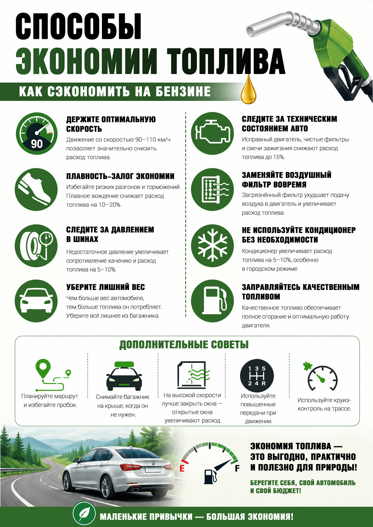 Плакат "Способы экономии топлива"