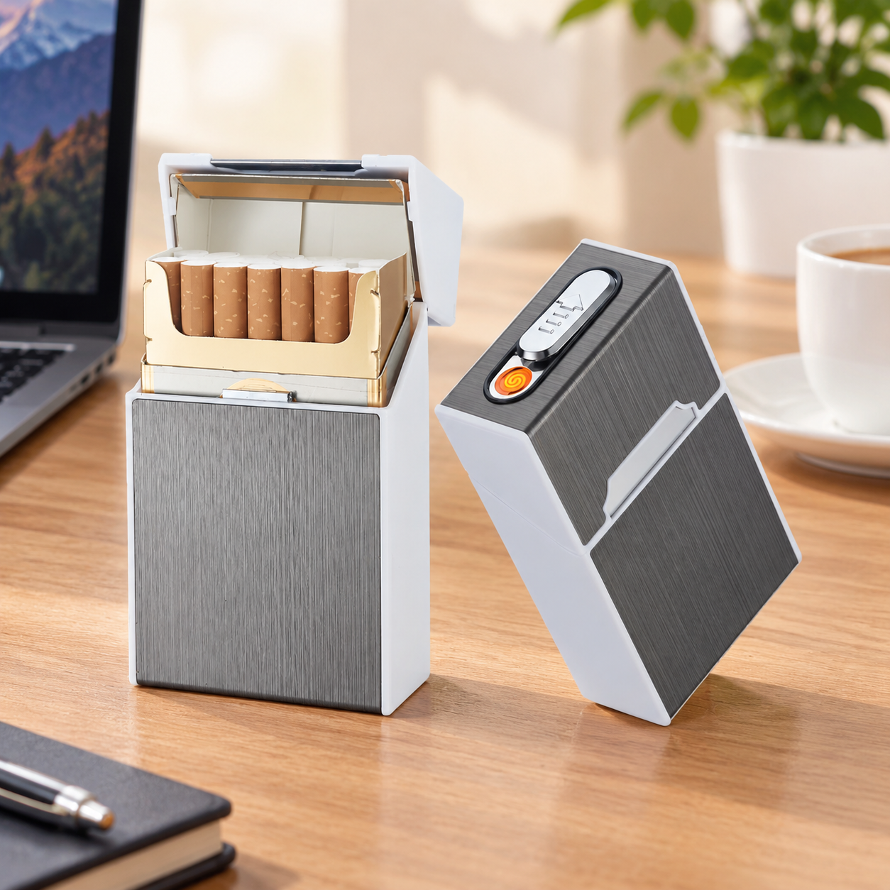 Портсигар металлический с USB зажигалкой, на магните, цвет серебро, 10х6х3 см, FatCat (Цвет товара: серебристый; Объем: 0.18 л)