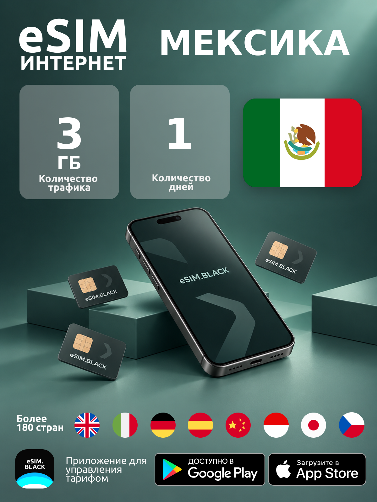 Мексика/1 день/3 ГБ - eSIM для мобильного интернета ( iPhone | Android ).