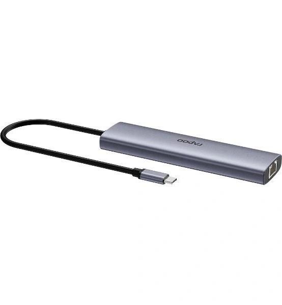RAPOO Переходник 7-в-1 1xUSB-C to PD+1xHDMI(4Kx60Hz)+3xUSB3.0+1xSD deck+1xTF deck+1xRJ45 (13242)