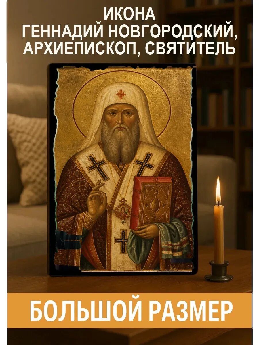 Икона Геннадий Новгородский, на дереве, 30×40 см, освящённая