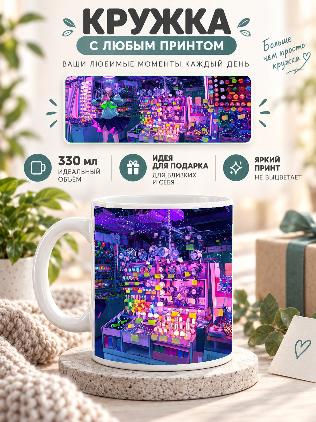 Кружка керамическая 330 мл белая с принтом Cyberpunk / Киберпанк — Girl Cyberpunk Shop, для чая и кофе