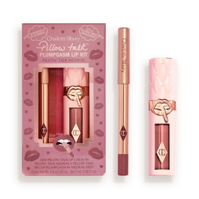 Набор для макияжа губ Charlotte Tilbury Plumpgasm Lip Kit , оттенок Pillow Talk Medium (карандаш+блеск)