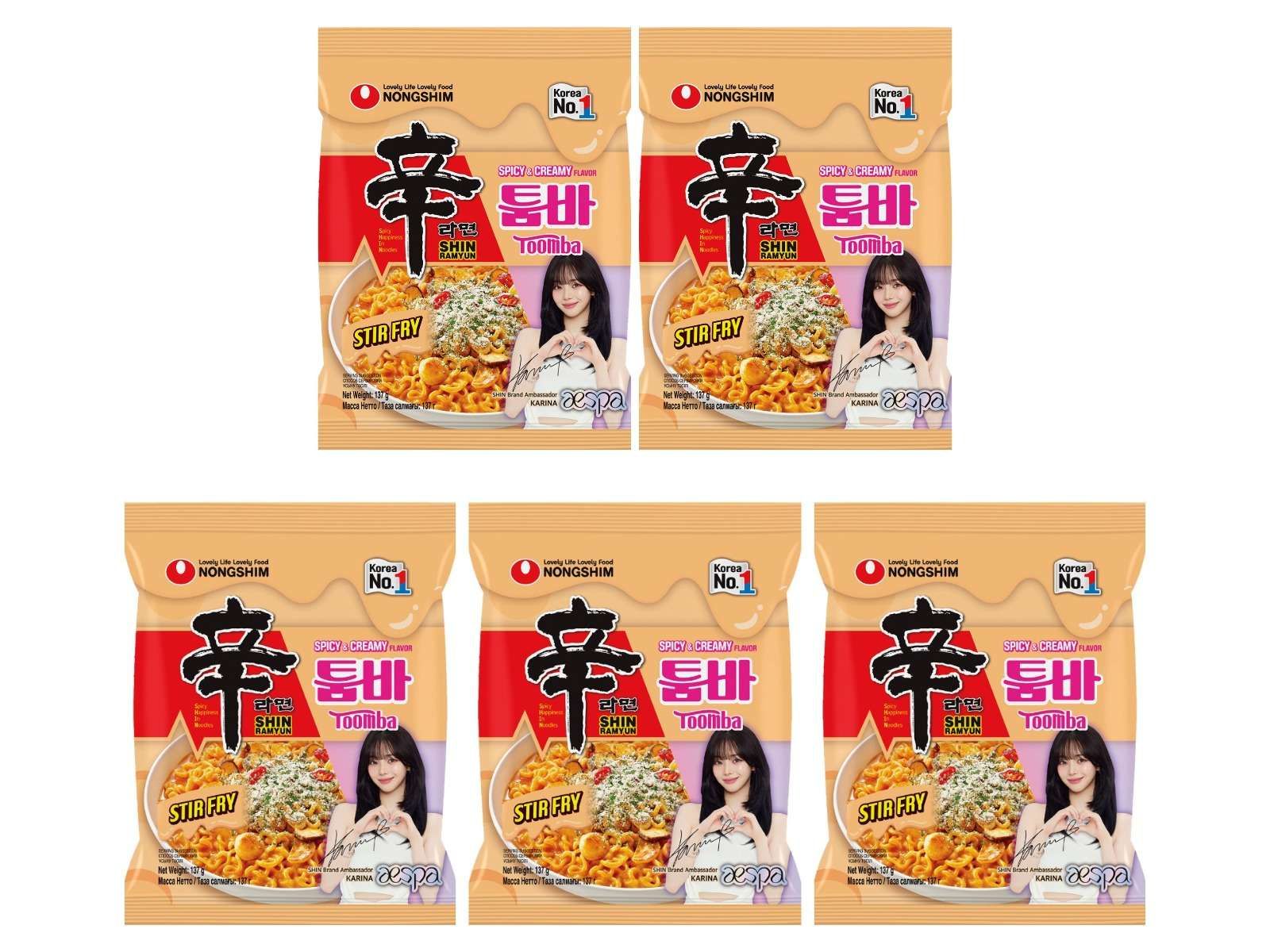 NONGSHIM Лапша быстрого приготовления Шин Рамен Toomba с сырно-сливочным вкусом острая, 137 г, 5 уп.