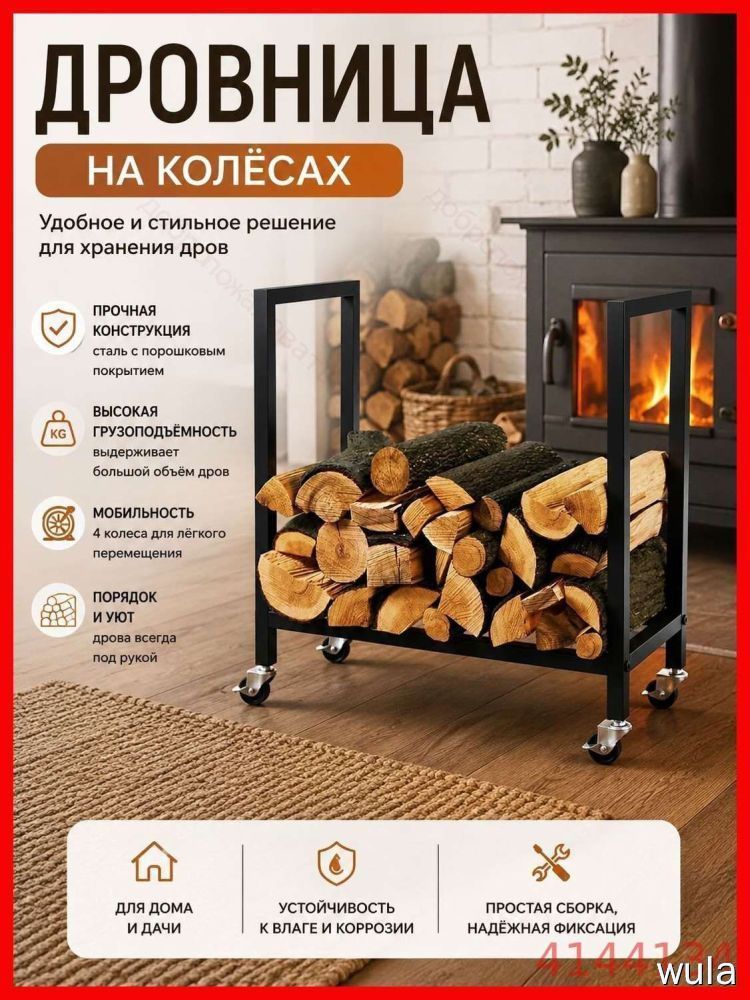 Дровница переносная 30x65x68 см металл черный 1 шт