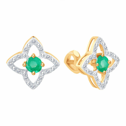 фото Серьги diamant online, красное золото, 585 проба, бриллиант, изумруд, длина 1.1 см, , зеленый