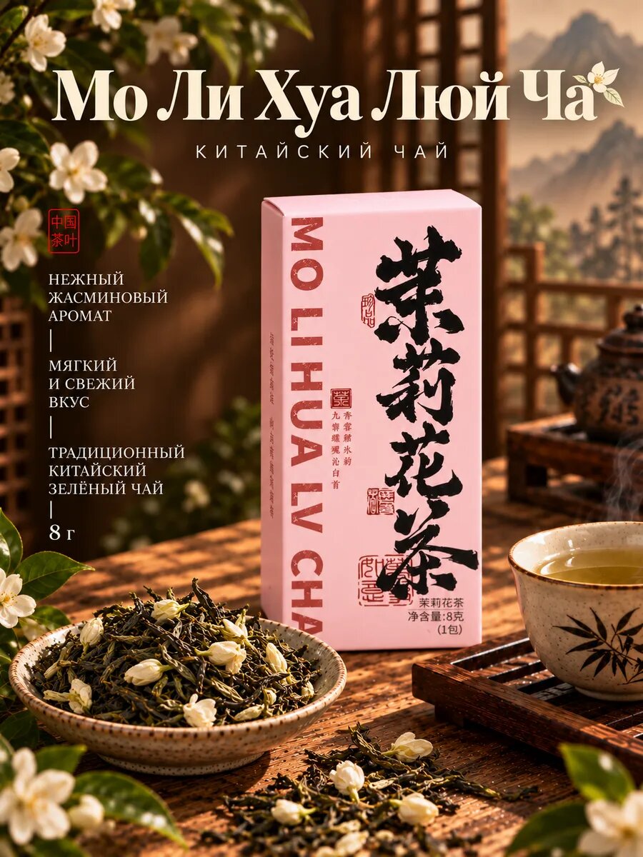 Чай китайский Мо Ли Хуа Люй Ча, нежные цветочные ноты, природный аромат, 8 г