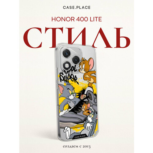 фото Чехол на honor 400 lite / хонор 400 лайт с принтом том, джерри и кроссовок, прозрачный case place