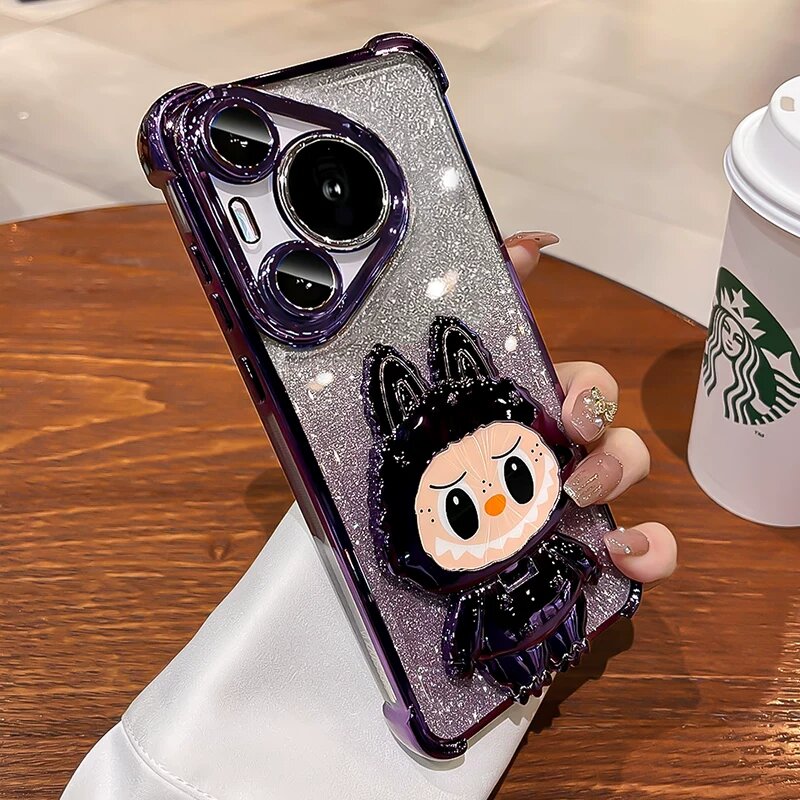 Чехол для Huawei P30 Pro с зеркалом и подставкой, темно-фиолетовый + блестящая карта, премиум-защита от падений