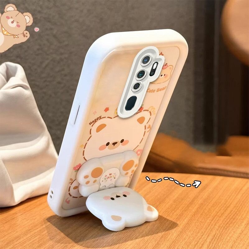 Чехол на OPPO A5 2020 OPPO A9 2020 / Оппо a5 2020 Оппо a9 2020 черный/белый, объемный с опорой Мультфильмы с кронштейнами милые JTXX03 для смартфона 3D эффект с подставкой мультяшный стиль