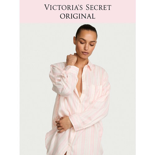 фото Сорочка victoria's secret modal-cotton button-front sle, размер m, белый