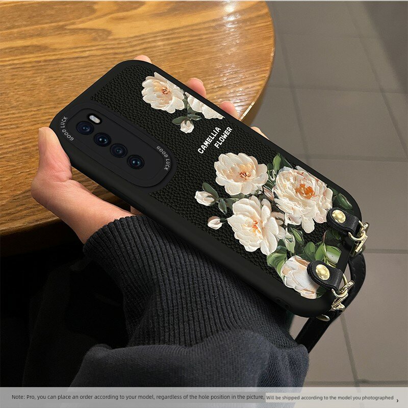Кожевый чехол с белой розой в масляной живописи для Dingqiao N8 PRO M+