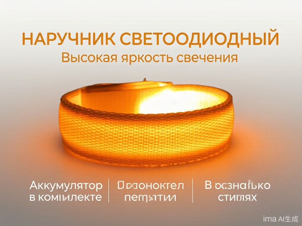 Браслет светящийся тканевый с LED подсветкой на замке липучке синий цвет