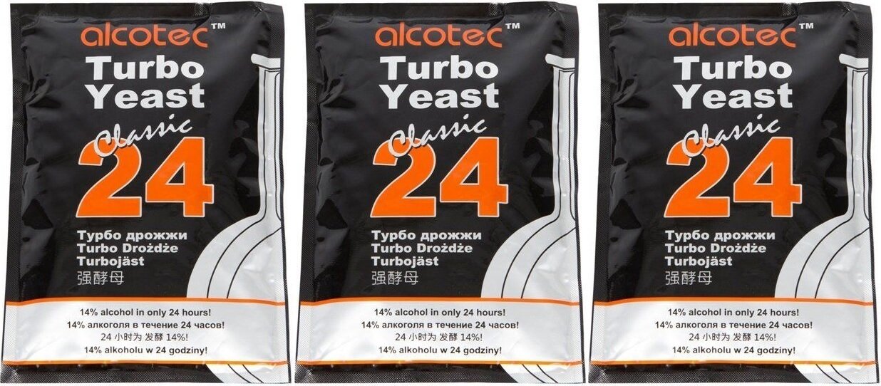 Дрожжи спиртовые Alcotec 24 Turbo Yeast, 3х175 гр (Дрожжи спиртовые Алкотек 24 Турбо, 3 штуки в комплекте)