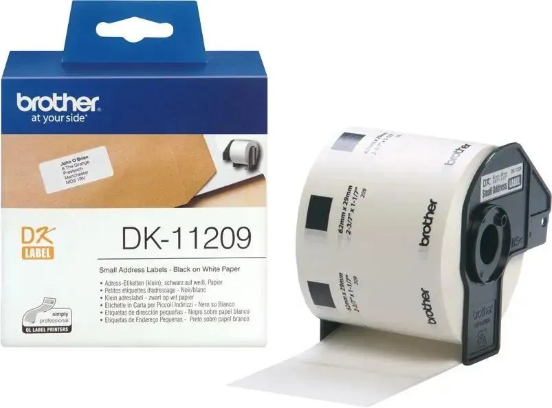 Картридж ленточный Brother DK-11209 Черный шрифт на белом фоне