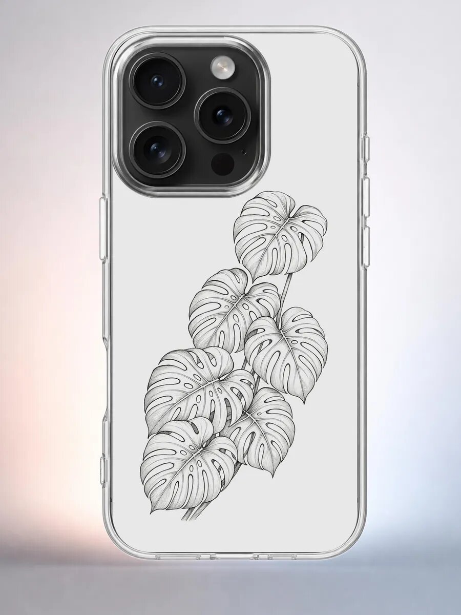 Чехол iPhone 15 Pro монстера карандаш силиконовый