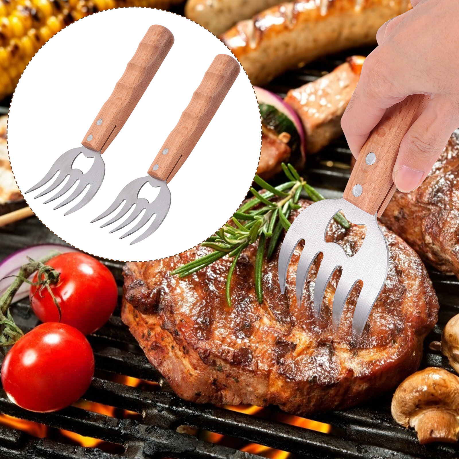 2 Шт stainless steel meat shredder с деревянной ручкой Когти для разделки мяса 22x7 5 см