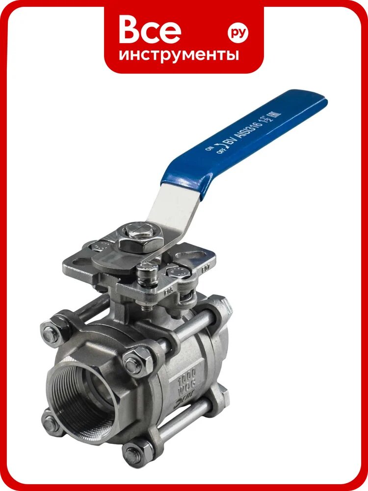 Кран шаровый NEWKEY муфтовый под привод нержавеющий (3PC), AISI316 DN40 (1_1/2), (CF8M), PN40 NK-BMTp40/6