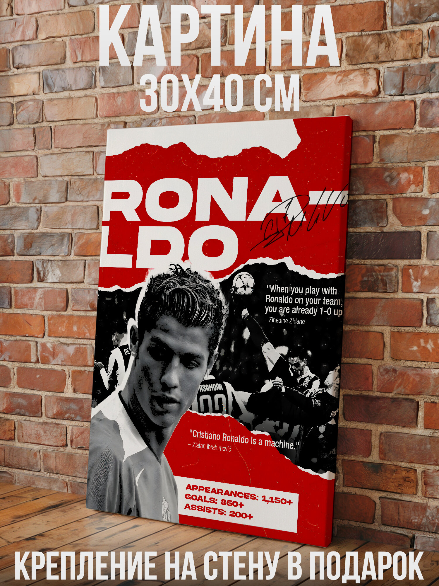 Криштиану Роналду Christiano Ronaldo Икона мирового футбола - большая картина на стену для интерьера, холст на подрамнике 30х40 см
