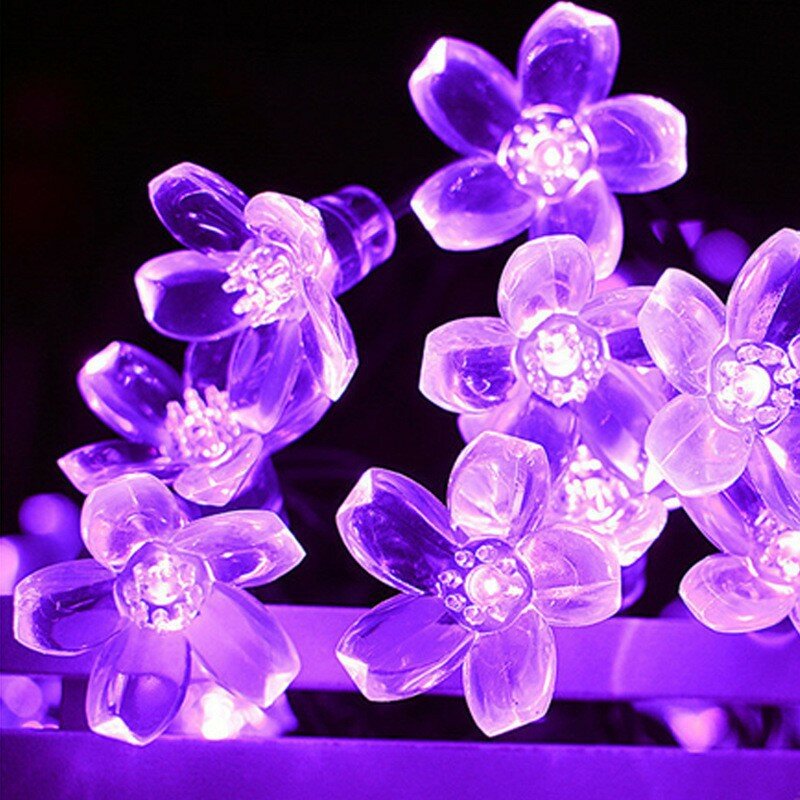 Солнечные Фиолетовый Гирлянда Цветы Сакуры 5м 20LED Водонепроницаемая Гирлянда для Сада Свадьбы Рождества