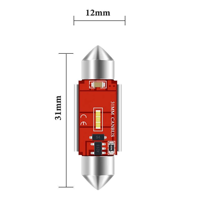 LED C5W Canbus 31мм, белая лампа для авто