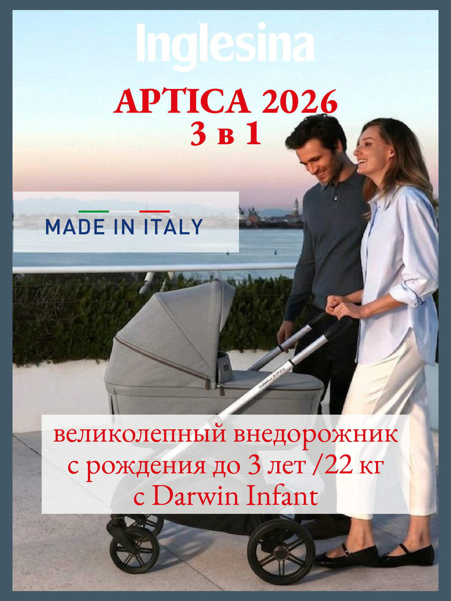 Коляска 3 в 1 Inglesina Aptica c подставкой под люльку Stand Up, Crystal Grey