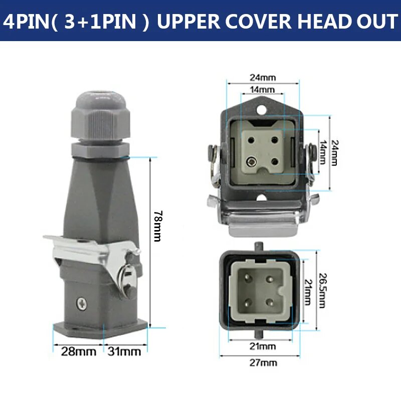 Разъем JUYORON HDC-HA 4Pin (3+1Pin) Upper Cover Head Out, Цвет: 4 Core