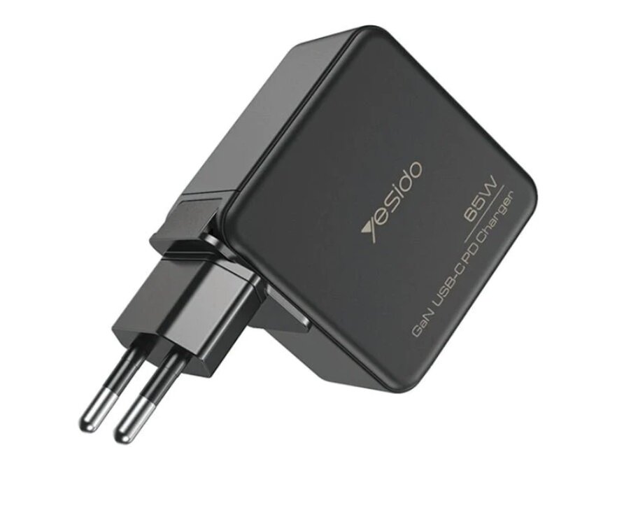 Зарядное устройство Yesido YC42 GAN 65W, U+2C, Combo 3-in-1 Mini Fast Charger для EU/UK/US розеток, Черный
