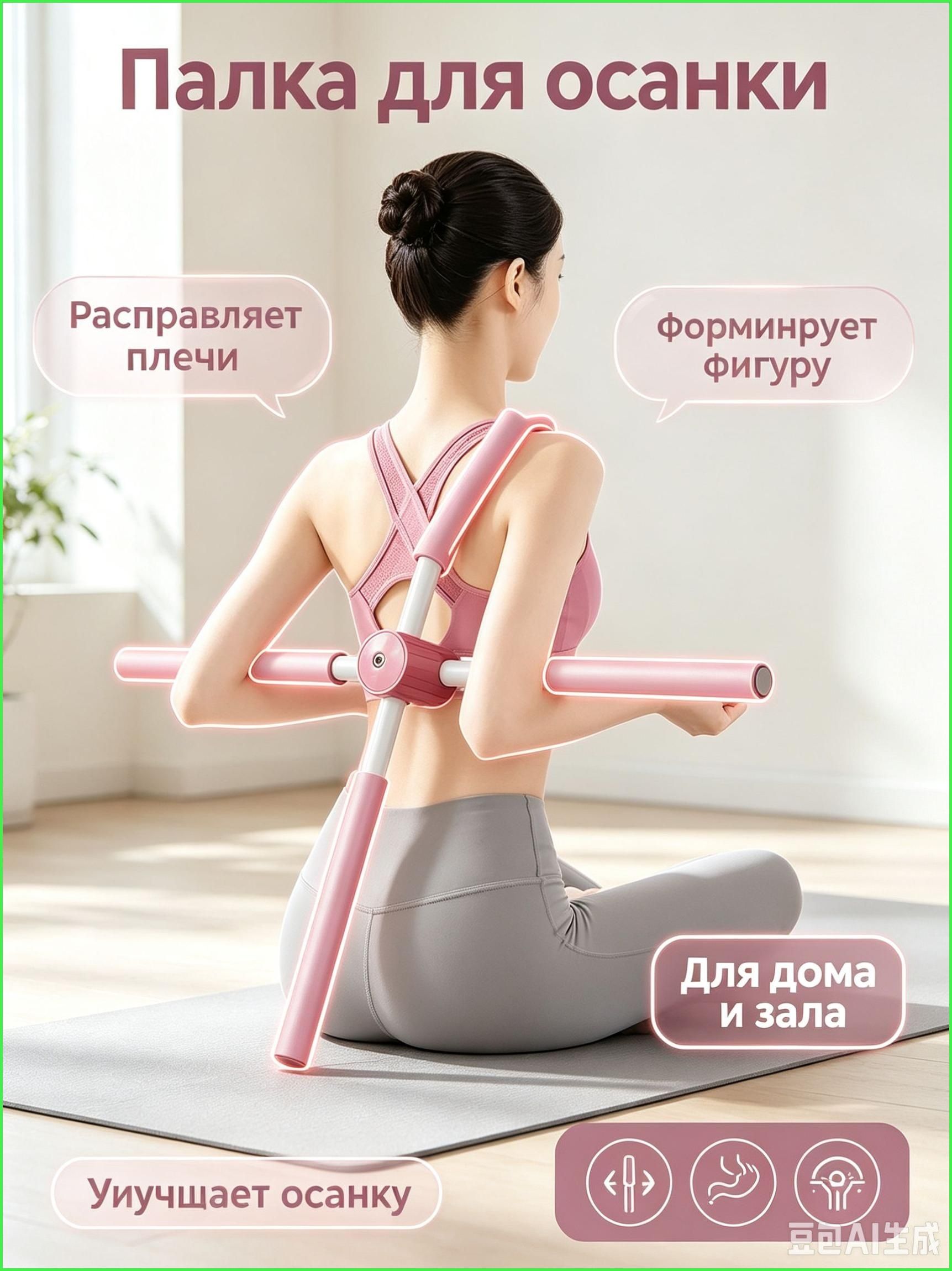 Палка для осанки, тренажер для спины и плеч, для дома и зала, розовая