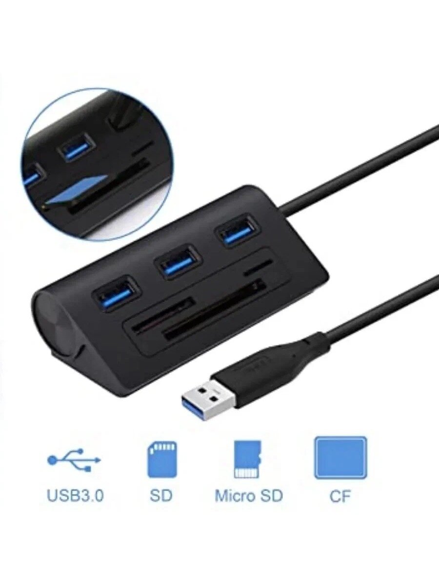 Хаб Acasis HS0023 USB3.0 to 3x USB3.0 + CF / TF / SD Card Reader Черный