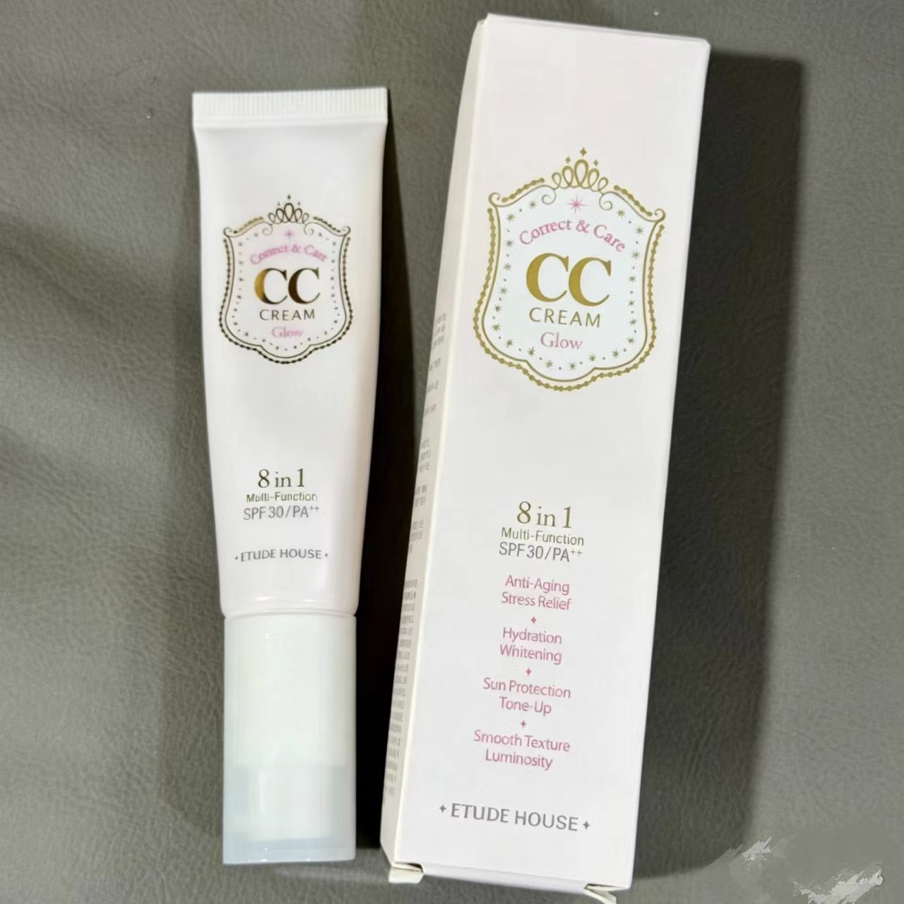 CC крем ETUDE HOUSE Correct & Care Glow 8 в 1, 35 г, SPF30 PA++, увлажняет, выравнивает тон, сияющий нюдовый макияж, корейская косметика
