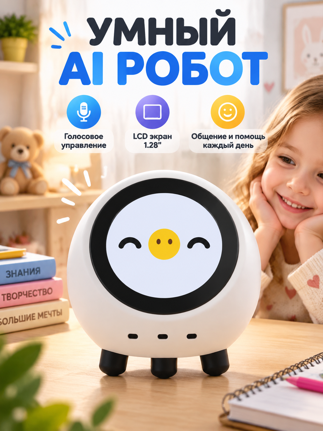 - AI Voice Chat Balt Ball 1,28 Дюйма LCD SP SMARM HOME Assistant Mater Station
