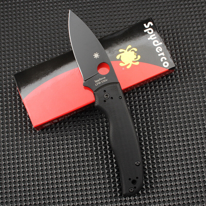 Spyderco C229 Складной нож с черной ручкой и черным лезвием - компактный тактический карманный нож для походов и