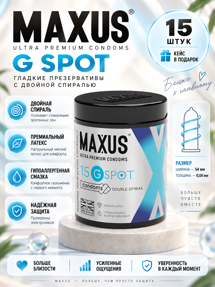 Презервативы Maxus G spot с двойной спиралью, 15 шт, латекс,