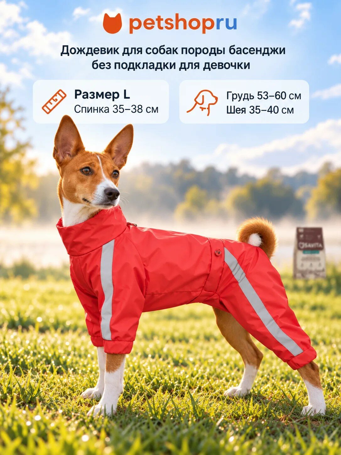 Tappi одежда Дождевик д/собак "Басенджи" без подкладки, с воротником-капюшоном, девочка, L