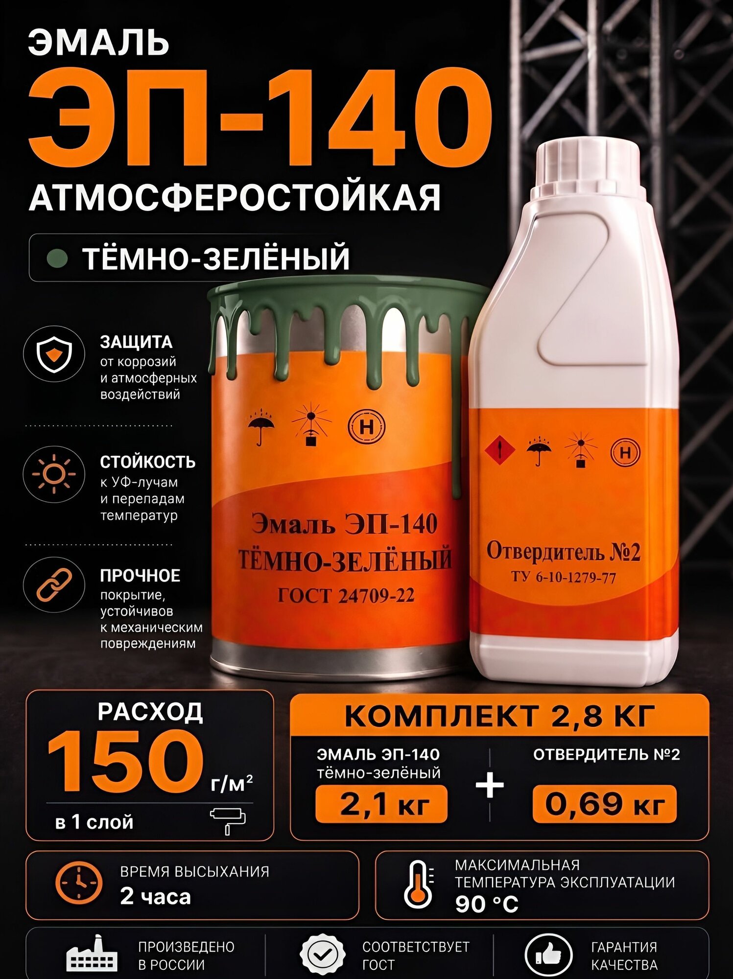 Эмаль ЭП-140 Темно - зеленый 2,8 КГ