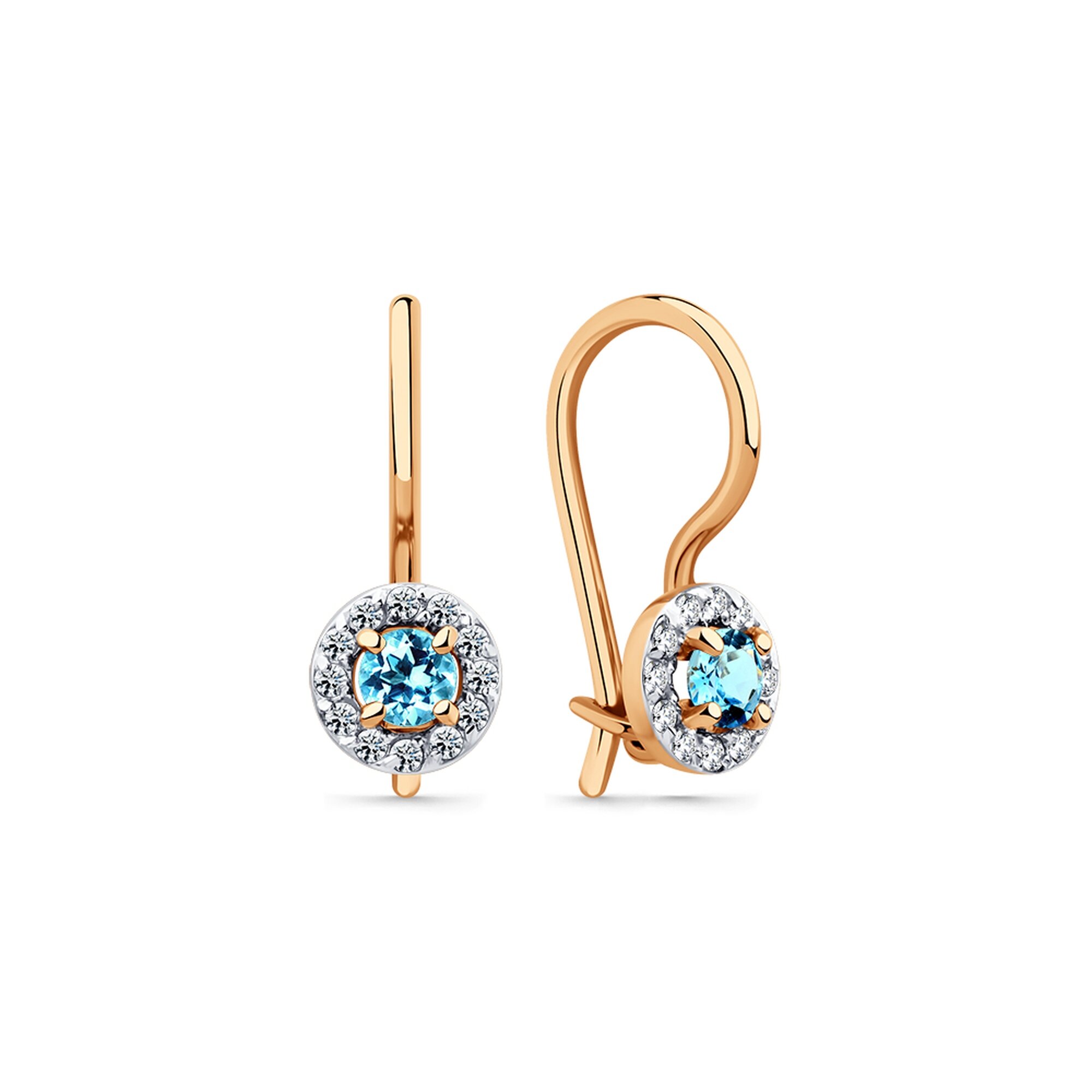 Серьги Diamant online, красное золото, 585 проба, фианит, топаз