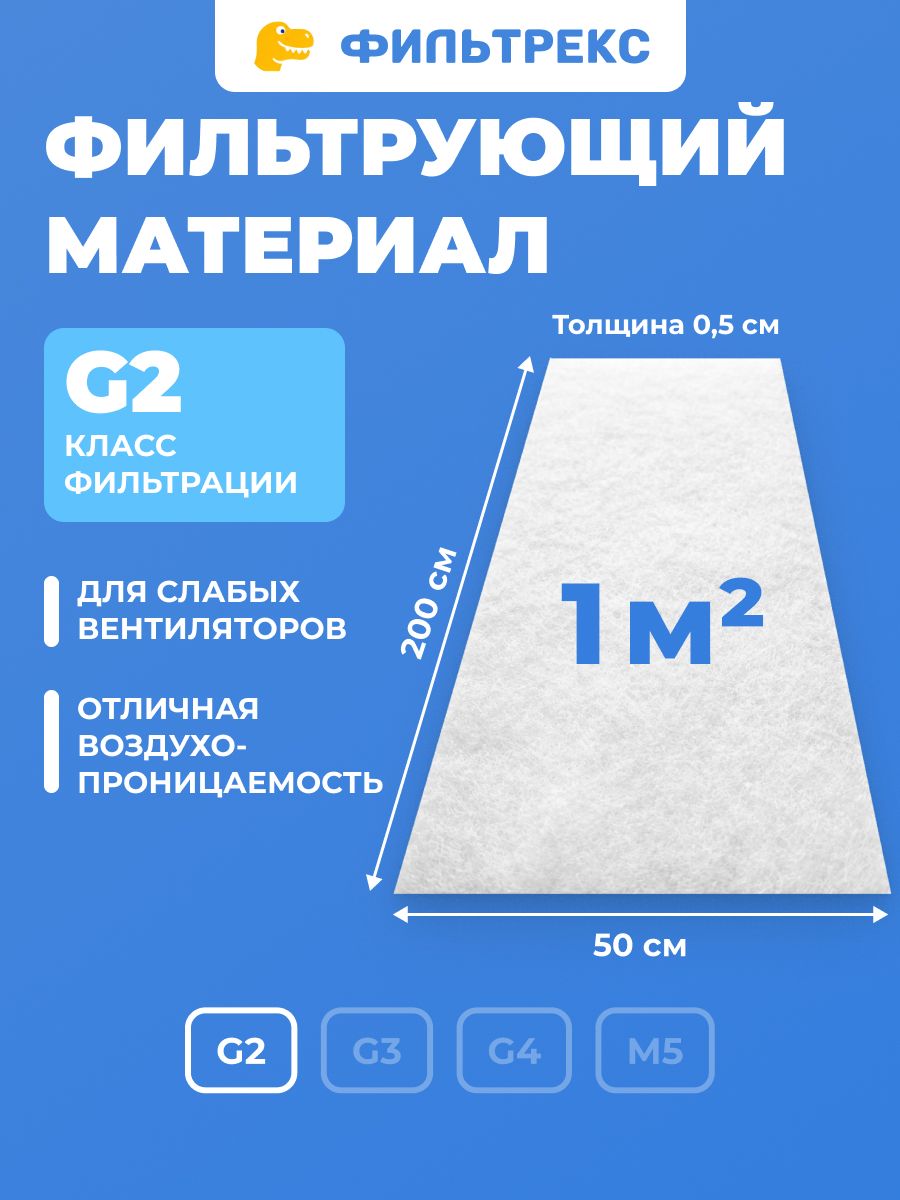 Фильтрующий материал G2 для воздушных фильтров. ФВР 200*50 см, комплектующий элемент для вентиляции и воздуховода, прове