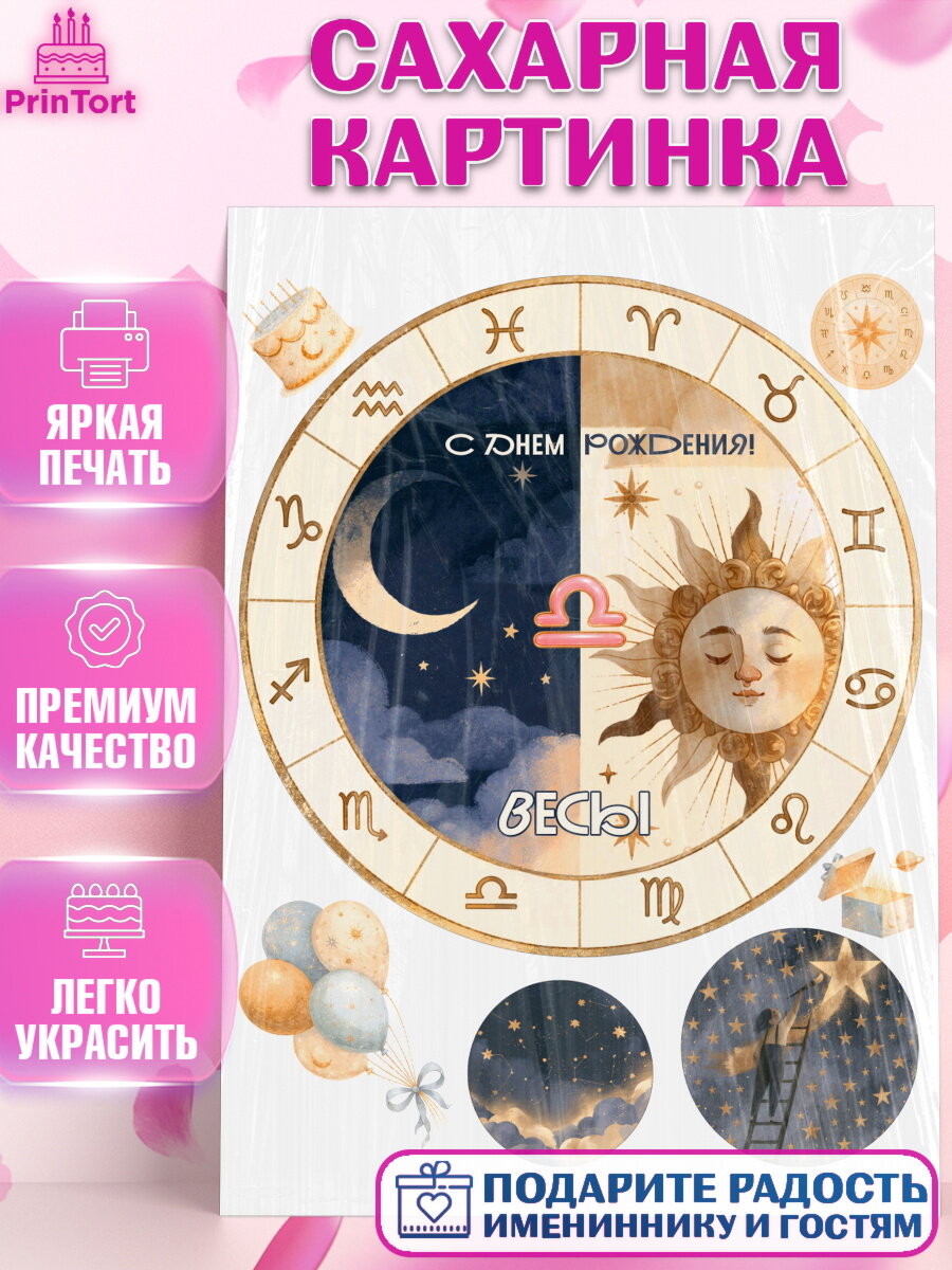 Сахарная картинка на торт Знаки Зодиака ребёнку в день рождения