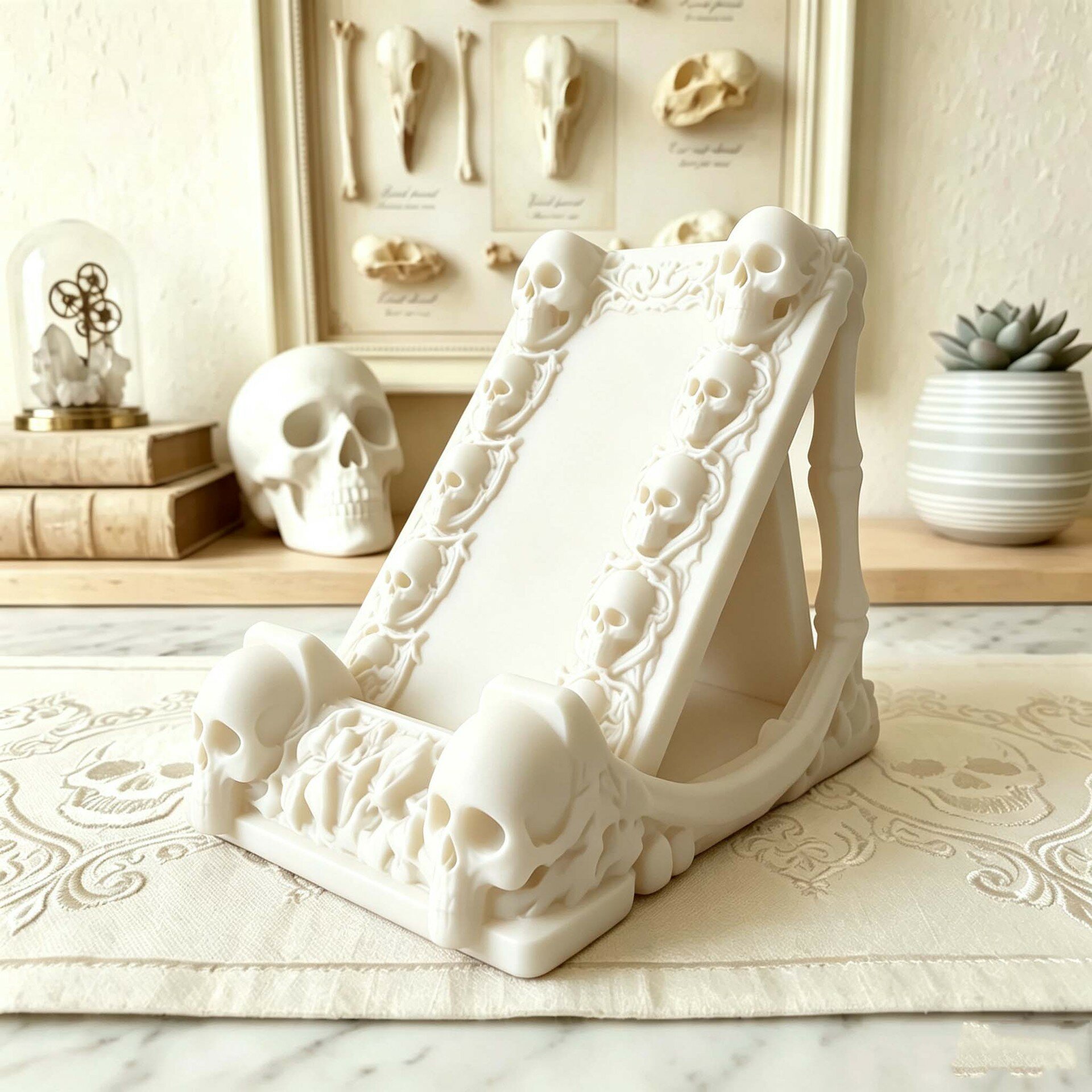 Новинка для трансграничной торговли: 3D-печатная подставка для телефона в форме черепа, объемный дизайн, настольное украшение, офисный декор.