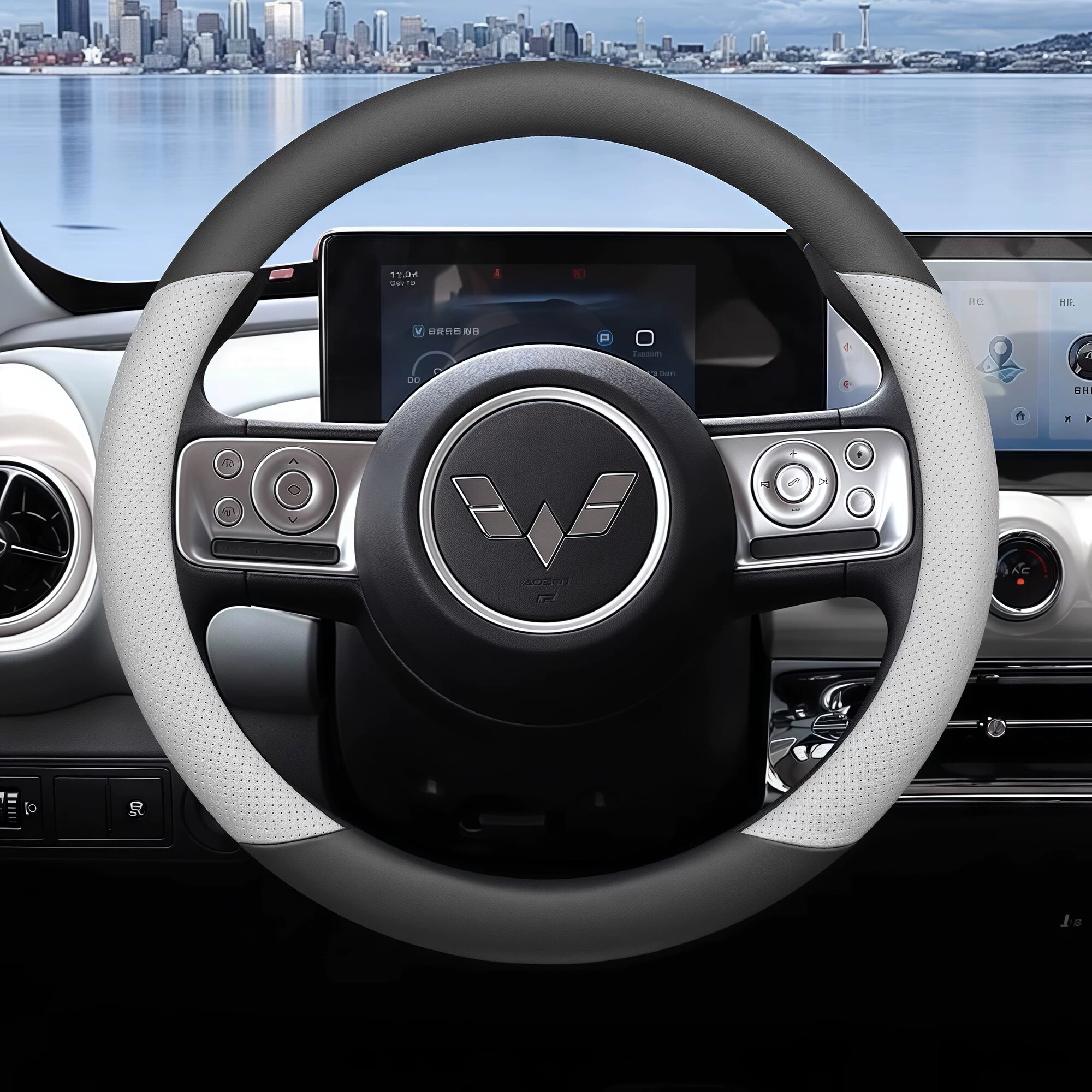 Черно-белый чехол для руля Wuling Hongguang MINI EV 2025 года, подходит для 4-дверных и 2-дверных моделей